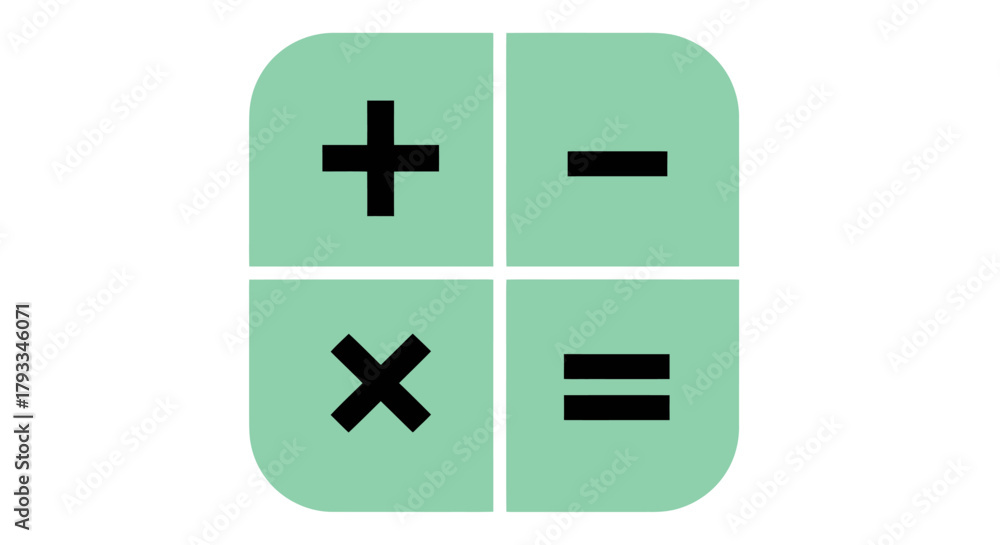 Fototapeta premium Simple math symbols displayed on a light green square background
