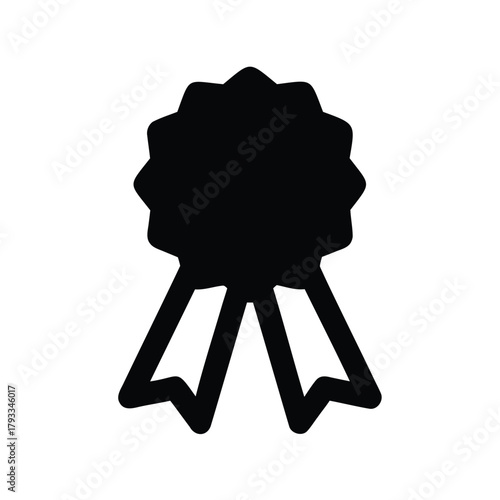 Simple black silhouette illustration of a rosette or award ribbon design