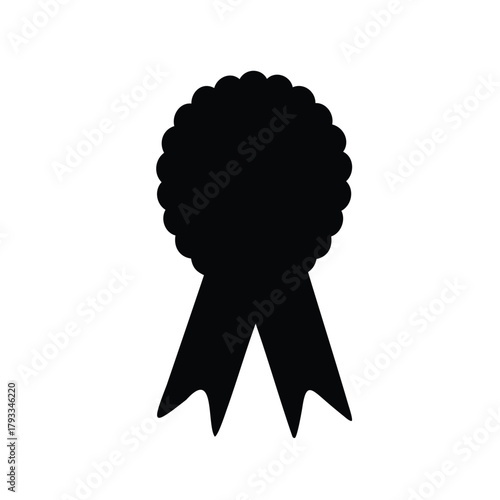 Black silhouette of a rosette ribbon award with scalloped edges and tails