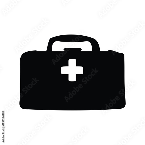 Black silhouette of a first aid kit with a white cross symbol