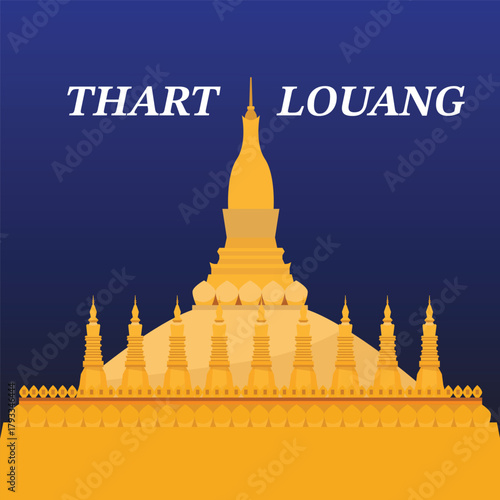 Pha That Luang Stupa Vector Illustration – Laos National Monument, Golden Pagoda, Vientiane Landmark