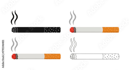 Illustration of four cigarettes with smoke some burning and some extinguished