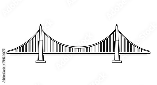 Simple black and white illustration of a suspension bridge design