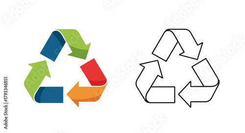 Colorful and outlined recycling symbol images representing environmental sustainability efforts
