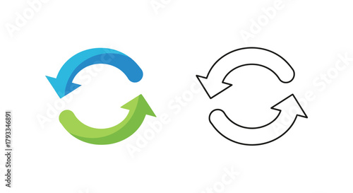 Two versions of a circular arrow icon colored and monochrome