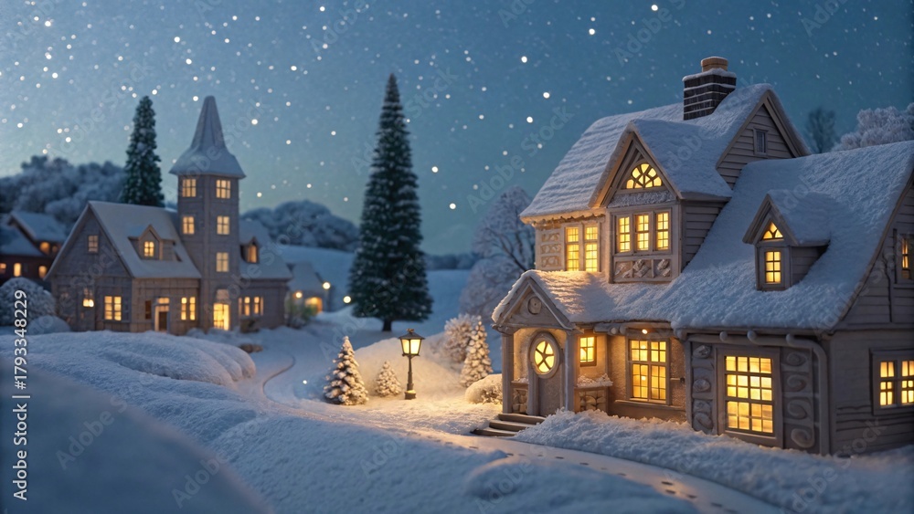 Fototapeta premium Winter Village Decor Scene