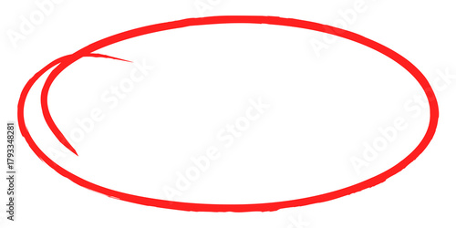 Hand-drawn red circle highlight marker isolated on transparent background. Scribble style oval element. png