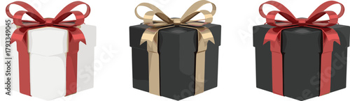 Three Gift Boxes with Ribbons and Bows present package