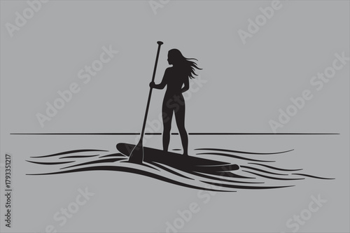 Woman paddleboarding silhouette vector design art and illustration