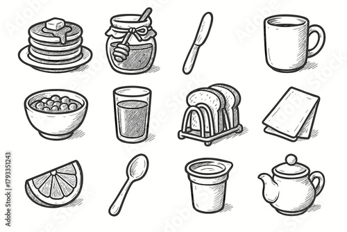 Bowl honey fruit jar spoon vector slice icon toast set breakfast sugar