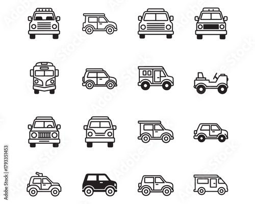 Vehicle icons line art automotive transportation graphic design