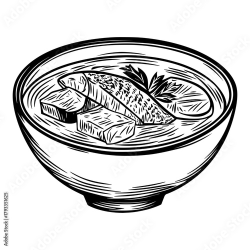 Hand Drawn Finnish Salmon Soup Sketch Illustration – Traditional Seafood Art