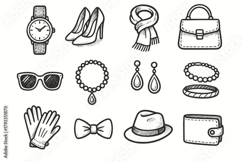 Scarf icon fashion handbag tie vector bow shoes bracelet accessories wallet icons