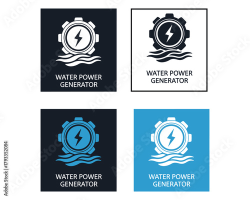Water Power Generator Icons Renewable Energy Clean Electricity Logos