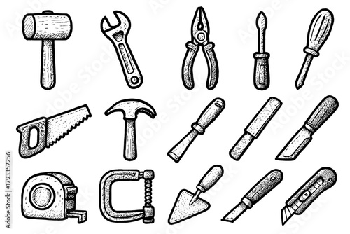 Hammer pliers screwdriver knife utility tape tool icons vector hand icon measure