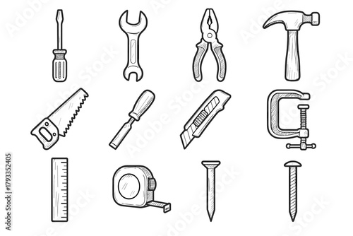 Utility icons screwdriver pliers tool vector wrench knife chisel nail icon hand