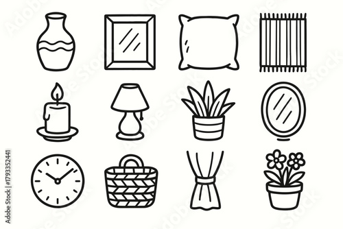 Icons lamp decor plant vector icon indoor home frame photo pillow mirror