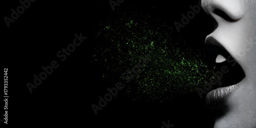 Minimal Dark Scene with Mouth Exhaling Particles