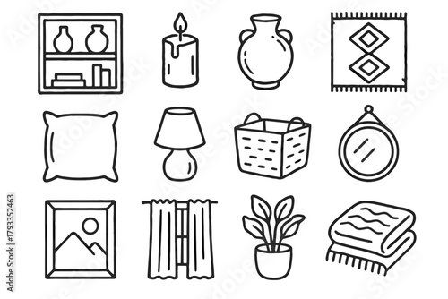 Rug decor blanket icon candle vector home house mirror vase photo plant