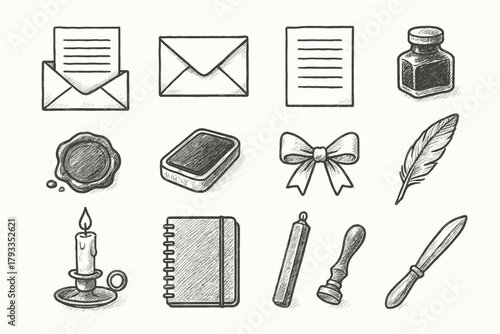 Icons writing vector icon letter candle stamp notebook opener paper envelope stick