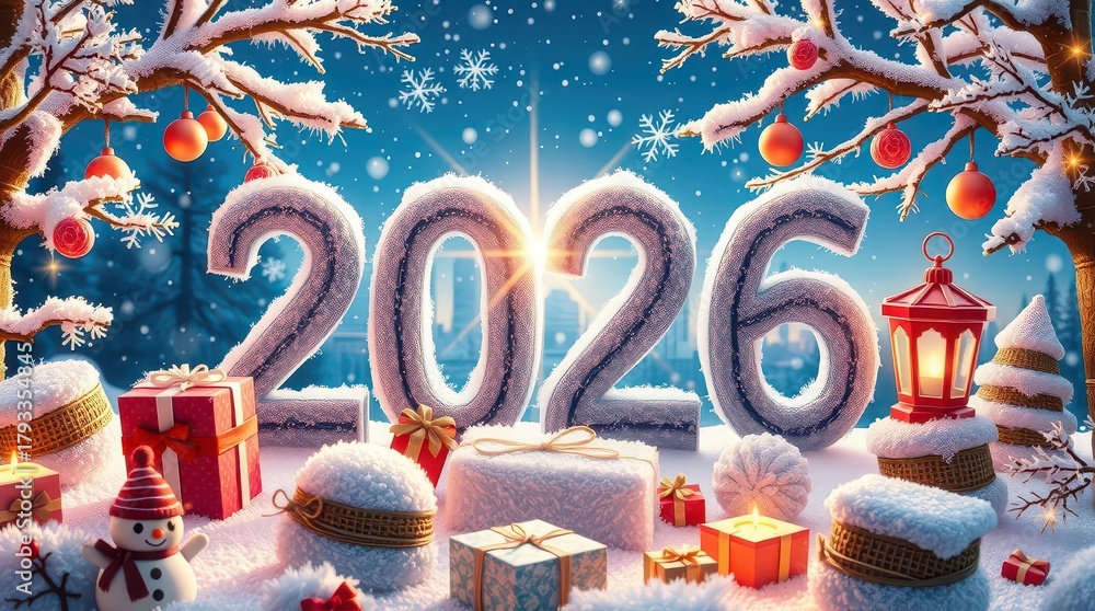Naklejka premium New Year inscription texture background snow 2026