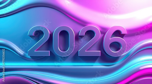 Fototapeta Naklejka Na Ścianę i Meble -  New Year neon inscription texture background abstraction 2026 geometry