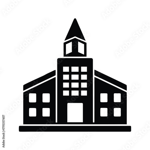 Elegant Black and White Icon of a Historic Church Building for Spiritual and Architectural Projects