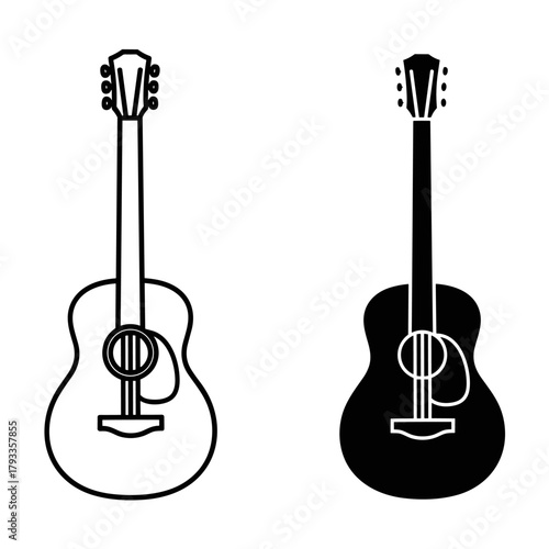 Two acoustic guitars in black and white, musical instrument