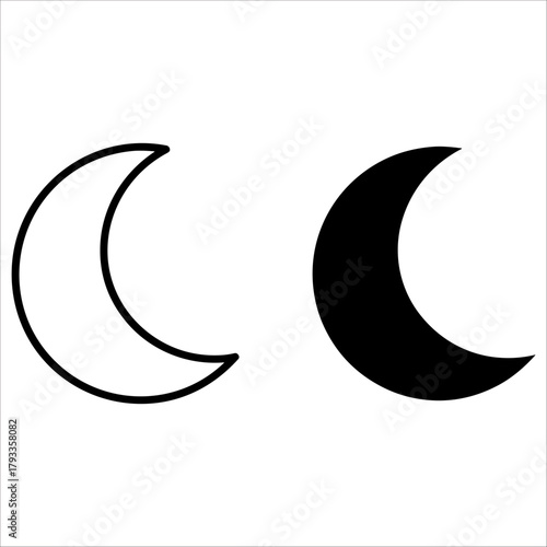 Crescent moon icon, half moon symbol vector illustration