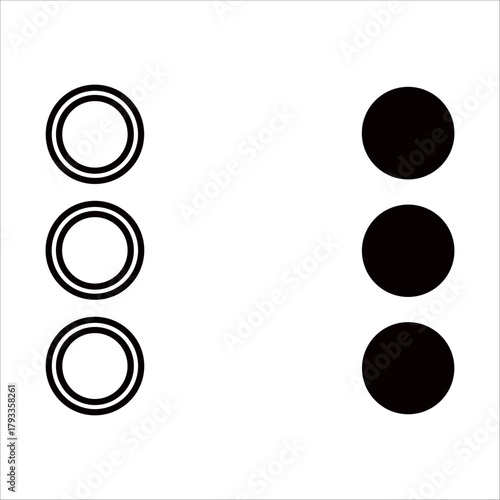 Three circles on the left are outlined, and three circles on the right are filled in
