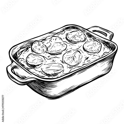 Hand Drawn Potato Gratin Sketch Illustration – Baked Dish Vector Art