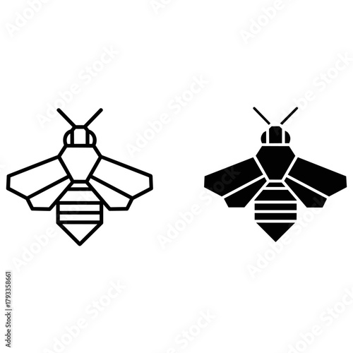 Bee icon in outline and glyph style for web design