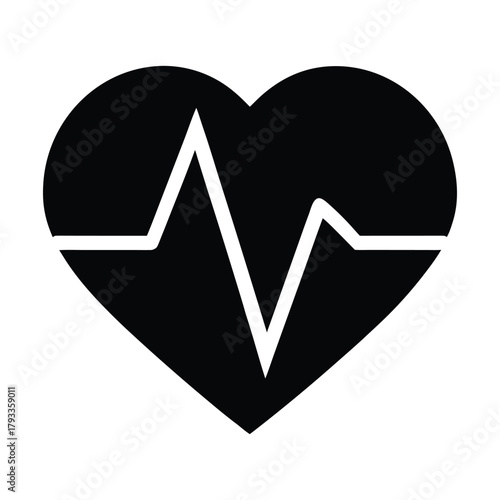 Heart icon with integrated electrocardiogram line, symbolizing vital signs, cardiovascular health, and medical monitoring for wellness and diagnostic care