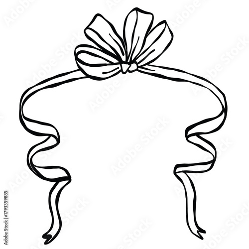 Ribbon bow line art illustration. Minimal continuous line drawing of ribbon bow, perfect for logo design, packaging, greeting cards, wedding decor, and fashion accessories.
