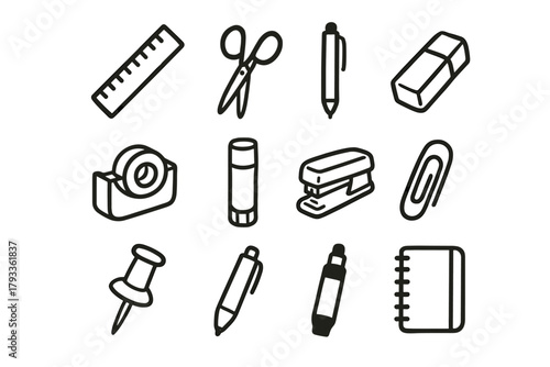 Dispenser minimalist vector stapler icons ruler scissors icon notebook stationery marker pen