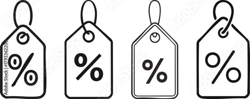 Simple outlined price tag vector icon with circular hole and string modern minimal label design