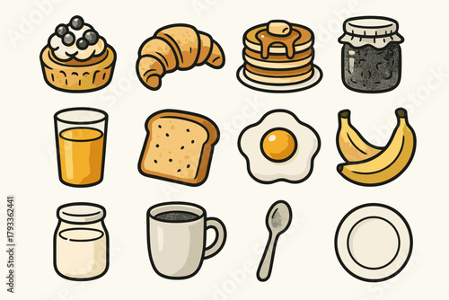 Orange breakfast fried set vector spoon icon egg mug yogurt juice jar