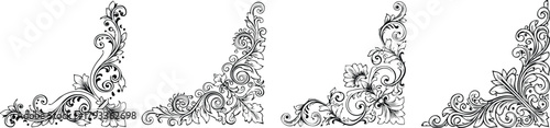 Vintage floral ornamental corner outline elegant black decorative luxury filigree vector design