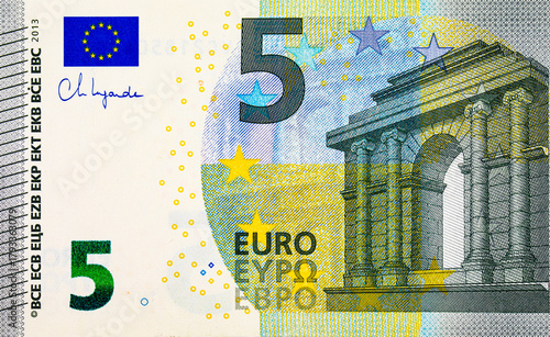 5 EURO banknote of the European Union. Paper money of Europe