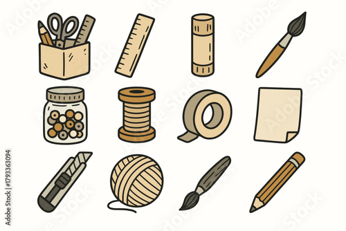 Ruler craft jar yarn supply vector glue sheet icons icon ball paper