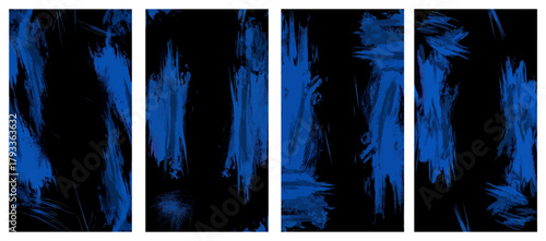 Abstract vertical blue light streaks and patterns on a dark background