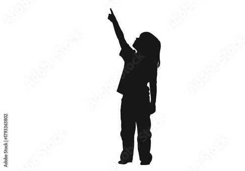 Silhouette of a child pointing upwards with outstretched arm