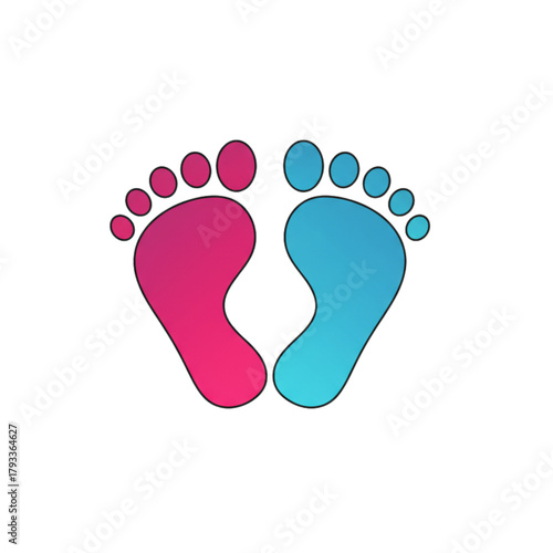 Colorful Footprint Logo Icon in Pink and Blue Gradient Representing Baby, Care, or Pedicure