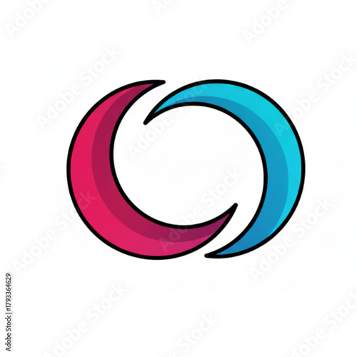 Abstract Two Crescent Shapes Logo Forming a Circle or Letter O with Pink and Blue Gradient