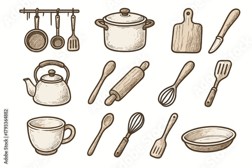 Cutting icon rolling pin icons board cozy dish spatula kettle kitchen bowl