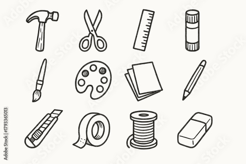 Pencil tape icon workspace eraser ruler icons diy spool vector roll thread