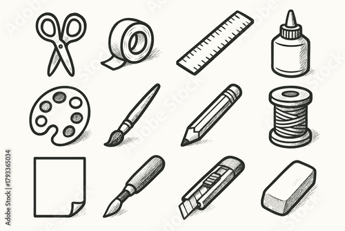 Icon palette thread vector crafting tools paint tape icons sheet knife brush