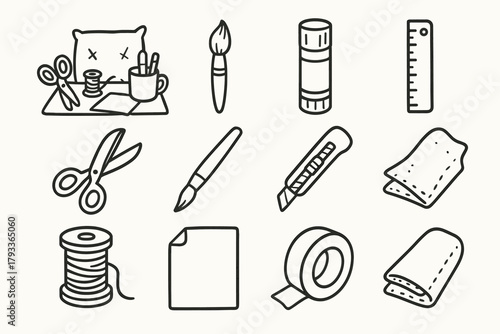 Cutter brush tape glue icon workspace vector icons craft roll paper cozy