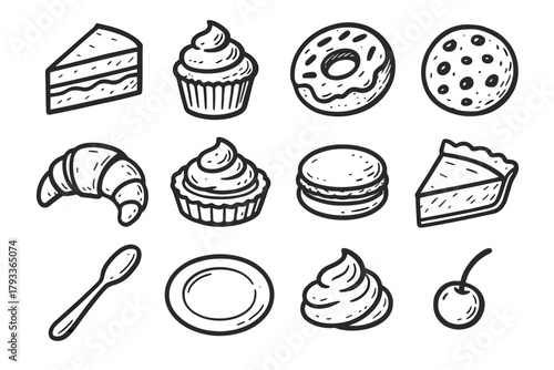 Cherry slice icon vector spoon cake dessert plate croissant tart grid cupcake