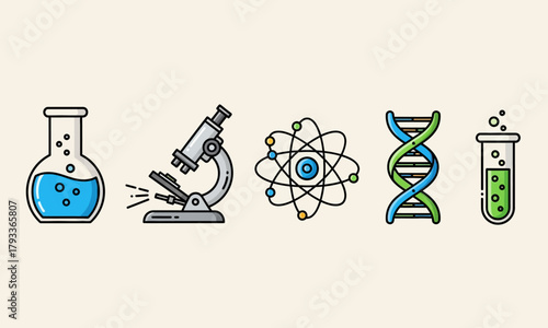 Science Icons Chemistry Biology and Physics.